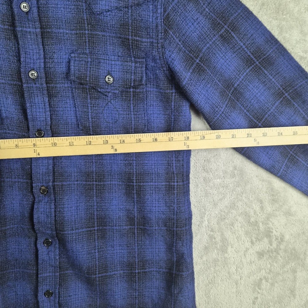 Saint Laurent Paris Shirt Large Navy Blue Plaid 100% Wool Japan Designer Luxury - Picture 3 of 11